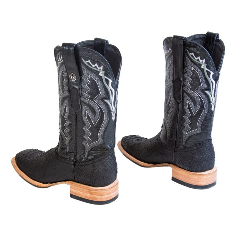 TANNER MARK MEN'S EXOTIC LEATHER Python Matte Black Western Boots With Black Top With Hybrid Sole - Rancho Sementalvariable